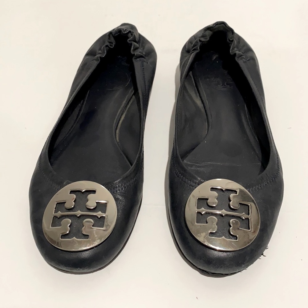 TORY BURCH ✨ REVA Leather ballet flats navy blue silver hardware | Sz 7.5